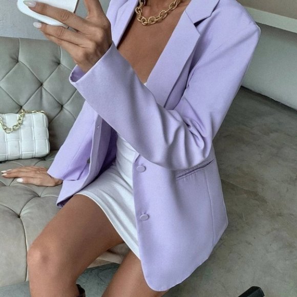 single breasted blazer chic fun classy business casual purple - Picture 6 of 6